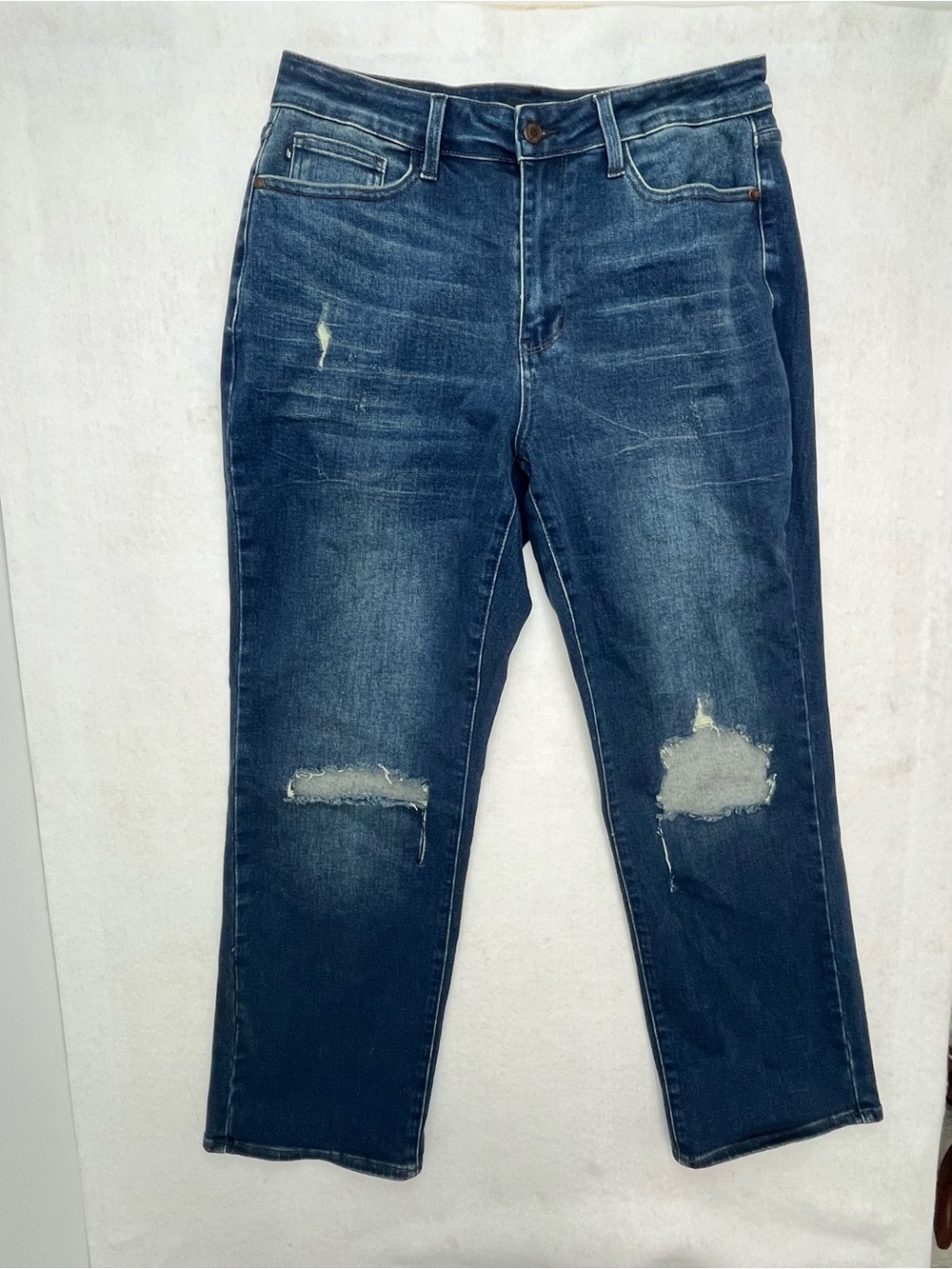 Judy Blue Women’s Distressed Dark Wash Relaxed Denim Dad Jeans 14W
